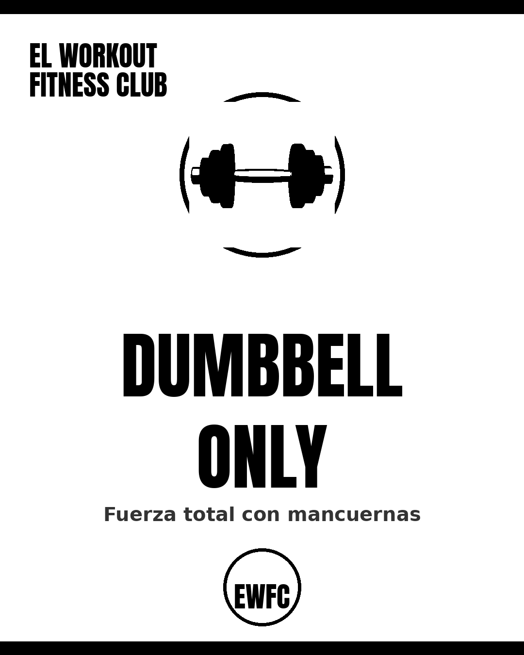 Dumbbell Only program cover — black dumbbell icon in a circle on white, El Workout Fitness Club