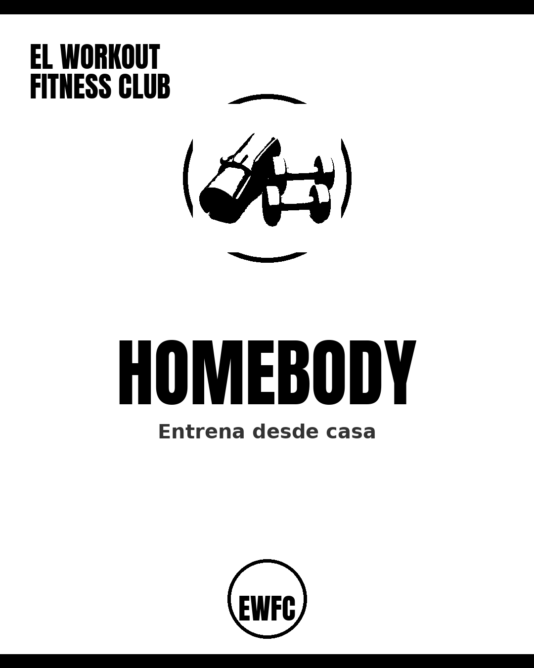 Homebody alternate program cover — yoga mat and dumbbells icon in a circle on white, El Workout Fitness Club